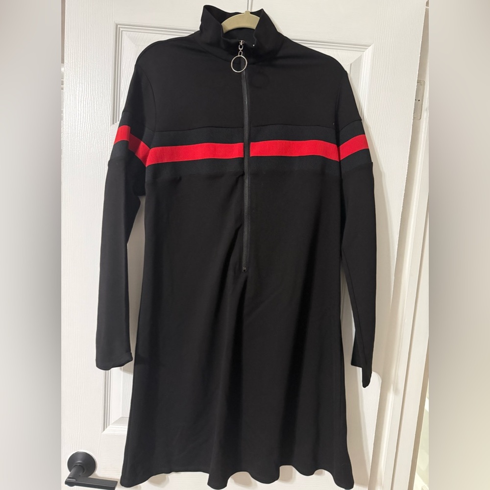 Katherine Barclay Black Trench Coat with Red Stripe